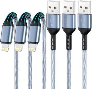 iPhone Charger 3pack 10FT  MFi Certified Nylon Braided Lightning Cable Fast Charging Long USB Charging Cable High Speed Transfer Cord for iPhone 14 13/12/11 Pro Max/XS MAX/XR/XS/X/8/7/Plus/6S