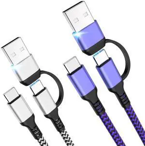 USB C to USB C Cable 6FT 2Pack 60W 2in1 Charging Cable Type C Charger Fast Charging Cord USB A/C to USB-C Cable for iPhone 16 Pro Max15 Pro iPad Pro/AIR/Mini 6 MacBook  Galaxy S24 Ultra
