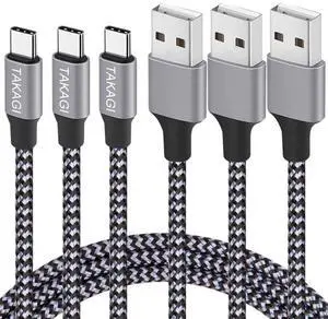 USB to USB C Cable (3Pack 6ft) USB A to Type C Cable Fast Charging Nylon Braided Data Sync Transfer Cord USB C Charger for iPhone 16 Pro Max/16 Plus/15 Pro Max/15 Plus/Galaxy S20 S10 Note 20