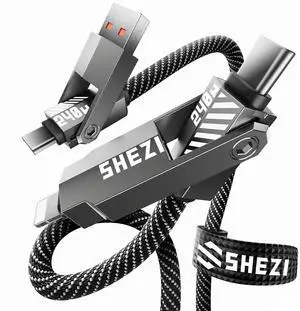 Upgraded 240W 5FT USB C Lightning Cable 4-in-1 Nylon Braided Fast Charging iPhone iPad Charger Cord [480Mbps Data Sync] Multi Charging Cable for iPhone 16/Pro/Plus/Pro Max Grey