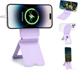 Phone Stand Magnetic Foldable Phone tripods Stain-Resistant Leather & Angle Adjustment Multifuctional Strong Magnetic Phone Tripod for iPhone 16/15/14/13/12-(Purple)