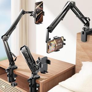 for Gooseneck Phone Holder for Bed Desk [3rd Upgrade] Cell Phone Stand for Desk iPhone Holder Laying Down Bed Accessories Flexible Arm Clamp Clip Phones Mount Stand for Filming Fits iPhone 16