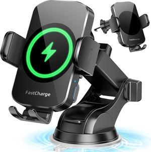 Wireless Car Charger, Fast Charging Phone Holder 3 in 1 Phone Mount Auto Clamping Car Accessories Compatible with iPhone 16 15 14 13 12 11 Xs XR, Samsung S23 Ultra S22 S21 S20/S10+ S9+ Note 9
