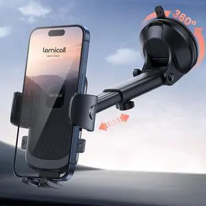 Car Phone Holder - [Strongest Military-Grade Suction Cup] 360 Rotation Phone Holders for Your Car Quick Release Adjustable Car Phone Mount Dashboard for iPhone 16 Galaxy Smartphone Truck