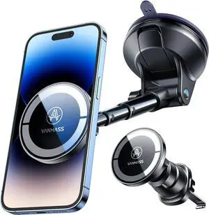 [Military-Grade]for MagSafe Car Mount [2025 Upgraded Strongest Magnets] Magnetic Phone Holder Suction Cell Stand for Dashboard Windshield Vent Truck Cradle for iPhone 16 15 14 13 12 11 Android