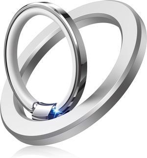 Magnetic Phone Ring Holder for MagSafe Magnetic Pop Socket Cell Phone Grip Stand Finger Ring Kickstand Two-Sided Magnetic Fit for iPhone 16 Pro Max 15 14 13 12 Mag-Safe Accessories-Silver