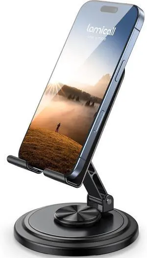 Adjustable Phone Stand for Desk - 360 Rotating Foldable Cell Phone Holder Desktop Portable Cellphone Stand Office Desk Accessories for iPhone 16 15 14 13 Pro Max 4-10 Smartphones iPad
