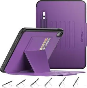 Case for iPad (A16) 11th/10th Generation 11/10.9 Strong Magnetic Auto Sleep Shockproof Case with Absorbing Multi-Angles Stand Pen Holder Card Slot (Purple)