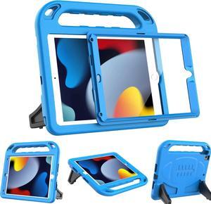 Kids Case for iPad 9th/8th/7th Generation (iPad 10.2 Inch 2021/2020/2019) with Built-in Screen Protector Durable Shockproof Handle Stand iPad 9th 8th 7th Generation Case for Kids Blue