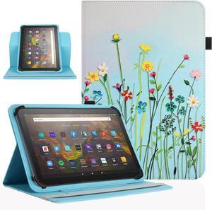 Universal 10 10.1 Inch Android Tablet Case 360 Degree Rotatable Kickstand Multiple Viewing Stand Case Cover for 9.6 10 10.1 10.5 and All 9.5-10.5 Inch Touchscreen Tablet Flower Grass 08