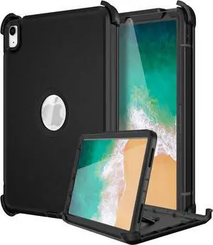 Case for iPad Air 11 inch M2 2024 Air 6th /10.9 Air 5th 2022/Air 4th 2020 [Built-in Screen Protector] Heavy Duty Military Grade Shockproof Multi-Layer Protection with Stand Black