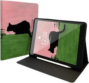 Case for iPad 10th Generation 10.9 inch 2022 Silky Surface Art Black Cat Green Grass Slim Stand Protective Cover with Hard PC Back Shell Cover for iPad 10th Gen 2022 with Pencil Holder