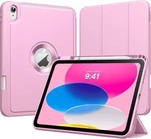 for iPad (A16) 11th Generation 2025 11-inch/10th Generation 10th 2022 10.9 inch Case with Pencil Holder Smart Trifold Protective iPad Case with Soft TPU Back Stand Cover Auto Wake/Sleep Pink