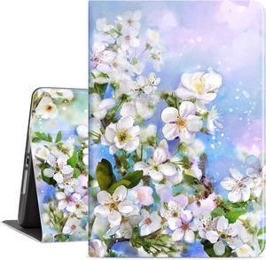 Case for iPad 9th Generation White Flower Auto Wake/Sleep Multi-Angle Viewing Shockproof Floral