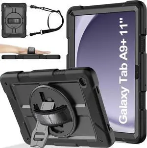 for  Galaxy Tab A9+ Plus Case 11 2023 (SM-X210/X216/X218) Shockproof Galaxy Tab A9 Plus Case with Rotating Stand and Hand/Shoulder Strap Black