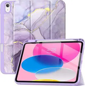 for iPad (A16) 11th Generation Case 2025 11-inch iPad 10th Generation 10.9 Inch (2022) with Pencil Holder [Shockproof + Auto Sleep/Wake] Soft Back for iPad 11/10.9 Cover Lilac Marble