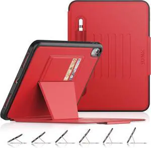 Case for iPad (A16) 11th/10th Generation 11/10.9 Strong Magnetic Auto Sleep Shockproof Case with Absorbing Multi-Angles Stand Pen Holder Card Slot (Red)