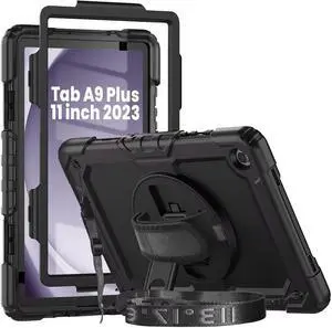 Case Compatible with Galaxy Tab A9+ Plus 11 Inch Model SM-X210/X216/X218 with Screen Protector Pen Holder Stand Shoulder Strap Handle Grip | Black