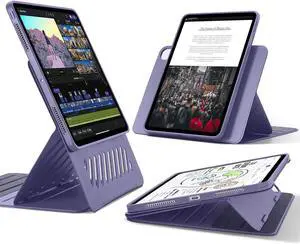 for iPad Pro 13 Inch Case M4(2024) iPad Pro 13 Rotating Case with Removable Magnetic Cover Adjustable Portrait/Landscape Stand with Raised Screen View 9 Standing Angles Shift Series Purple