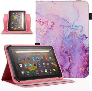 Universal 10 10.1 Inch Android Tablet Case 360 Degree Rotatable Kickstand Multiple Viewing 9.5-10.5Inch Tablet Protective Cover For 99.69.710.110.5 Touchscreen Tablet Marble Purple