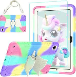Case for  Galaxy Tab A9+/ A9 Plus 11 inch 2023 with Tempered Glass Screen Protector Unicorn Stand Shoulder Strap Shockproof for Galaxy Tab A9 Plus Tablet Case Kids Girls (Colourful)