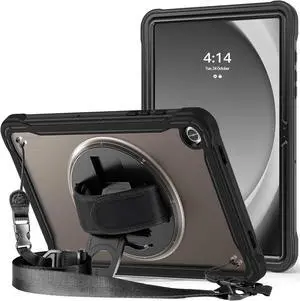 Kids Case for Galaxy Tab A9 Plus/A9+ 5G 11 Inch 2023 (SM-X210/X215/X216/X218) Heavy Duty Shockproof Rugged Protective Case Cover with Pen Holder Hand Shoulder Strap Kickstand -Black