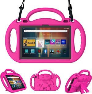 Fire HD 8 & HD 8 Plus Tablet Case for Kids(12th/10th Generation 2024/2022/2020 Release) Lightweight Shockproof Cover with Shoulder Strap Stand and Handle Not for Nokia TCL  -Pink