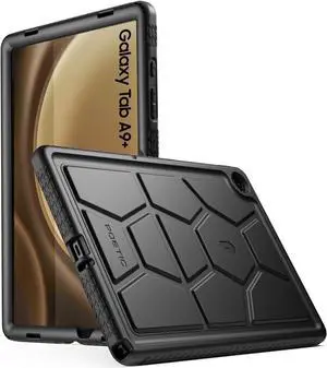 TurtleSkin Case Designed for  Galaxy Tab A9 Plus + Case 11 Inch 2023 Heavy Duty Shockproof Rugged Kids Friendly Drop Protection Silicone Cover Case Black