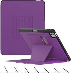 Rugged Magnetic Auto Sleep/Wake Case for iPad Pro 13 Inch M4 2024 Stand Case with Pen Holder Card Slot Purple
