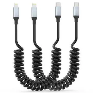 Coiled USB C to Lightning Cable 2Pack USB Type C to Lightning Cable Retractable iPhone Charger Cord for Car Short USBC iPhone Charger for iPhone14/13/12/11 Pro Max/XS MAX/XR/XS/X/8/7/Plus/6S iPad