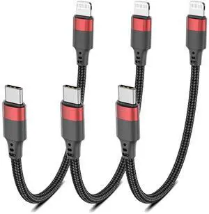 6 inch Short USB C to Lightning Cable 3Pack 0.5ft USB C iPhone Charger Cord Nylon Braided Short Type C to Lightning Cable Fast Charging for iPhone 14 13 12 11 Pro Max Mini XR XS SE