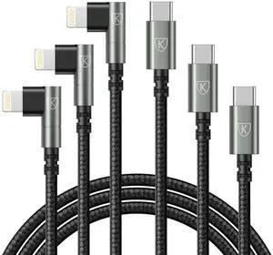 90 Degree iPhone Charger 6FT [ MFi Certified] 3Pack USB C to Lightning Cable Fast Charging Cord 6Feet Nylon Braided USB Type C to Lightning Cable for iPhone 14/13/12/11/Pro/Max/Plus/8/7/6/5S/iPad