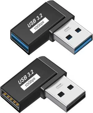 90 Degree Left Right Angle USB 3.0 Male to Female Expansion Adapter USB Extender Connector Adapter 2 Pack-Black