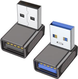 90 Degree USB 3.0 Adapter (2 Pack) Up and Down Angle USB-A Male to Female Extender Connector