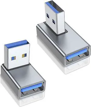 90 Degree Right Angle USB 3.0 Male to Female Expansion Adapter Supports Data Transfer & Charging Compatible with PC Laptop Hard Drive Keyboard Power Bank 2-Pack