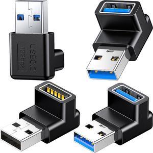 4 Pack 10Gbps USB 3.1 Male to Female Adapter Right Angle Up and Down Angle 90 Degree USB 3.0 A Connector Support 3A Fast Charging for Computer PC Desktop Laptop USB Hub USB Charger