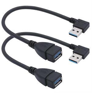 90 Degree (Left and Right Angle) USB 3.0 Male to Female Extension Cable can Withstand Fast Data Transfer Compatible with PC Laptop Mobile Power Webcam Charger etc.-2 Pack 10IN/25CM