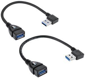 USB 3.0 Extension Cable Short SuperSpeed USB Cable Extender USB 90 Degree Adapter-Male to Female-A Left & Right Angle for Webcam Printer Flash Drive Hard Drive USB Keyboard Gamepad 2 Pack