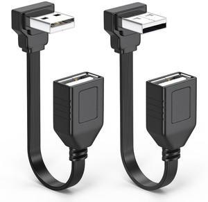 2PCS 90 Degree USB2.0 Extension Cable Flat Right Angle Male to Female USB Cable Soft 4 Inch-10CM UP Angle + Down Angle on Each for Car Carplay