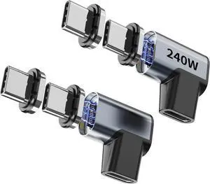 USB-C Adapter 2 Pack with 4 Connector Tips Detachable USB C Adapter 240W 90 Degree Magnetic USB C Extender Compatible with Thunderbolt 3/4 USB4 40Gbps 8K 60Hz MacBook Pro/Air Laptop PC