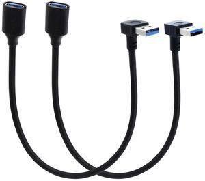 Short USB 3.0 Cable 90 Degree Up & Down Angle USB Adapter Male to Female Cables 5 Gbps USB 3.0 90 Degree Angled Data Extension Cable for VR Keyboard Printer 2 Pack(Up & Down)
