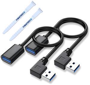 USB3.0 Extension Cable Left Angle USB Male to Female Data Cable USB Left Angle Adapter with Gold Plated Contacts for USB Flash Drive Hard Drive(Left Angle 30cm 2pcs Black)