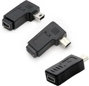 3 Pack 90 Degree Left & Right Angled Mini USB 5 Pin Male-Female Adapter