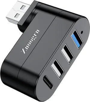 Upgrade 4 Ports USB 3.0 Hub (90/180 Degree Rotatable) USB Multiport Rotating Hub with USB C Power/Data Port USB Extender for Laptop Camera PC Xbox MacBook Pro and More
