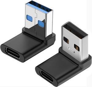 2 Pack USB-C Female to USB Male Adapter USB C to USB 3.1 90Angle Data Transfer Converter Coupler 10Gbps Adapter Compatible with Mbook Notebook Tablet Smartphon(Left and Right)