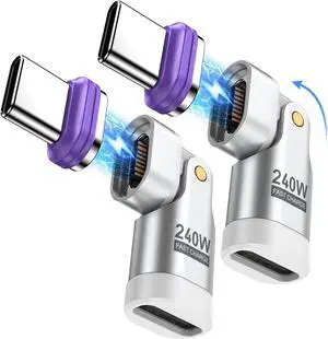 PD 240W 16PIN 180 Degree USB C Magnetic Adapter(2Pack)/USB C 90 Degree Adapter/Right Angle C Adapter/C to C Adapter for 1Phone 16/15 Series Ma-Book Pro/1Pad Series  Galaxy White