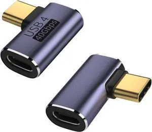 90 Degree Right Angle USB-C Adapter 40Gbps Data Transfer USB 4.0/Thunderbolt 4 Type C Male to Female Connector Extender for Mobile Phone Switch Steam Deck Tablet Laptop (2 Pack)