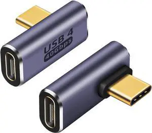90Right Angle USB C Male to USB C Female Adapter 2 Pack 40Gbps USB Type C Thunderbolt 4/3 Extender for MacBook iPad Tablet Phones (90 Degree Right Angle)