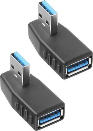 90 Degree USB 3.0 Adapter USB A 3.0 Male to Female Adapter Right Angle USB A Extender Adapter Supports Charging/Transfer for Laptop Mobile Power Mouse USB Stick 2Pcs (Right Angle)