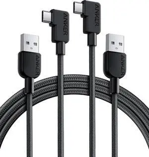 Cable [2 Pack 6ft] Right Angle USB A to USB C Braided Cable Durable 90 Degree Type C Cord for  Galaxy Note 10 LG V30 (USB 2.0 Black)